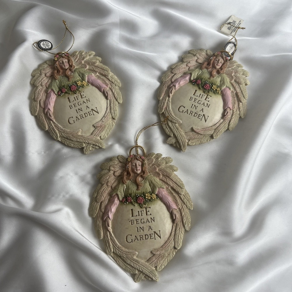 Vintage Kurt S. Adler‎ 3 Angel Ornament Life Began In A Garden Hand Crafted